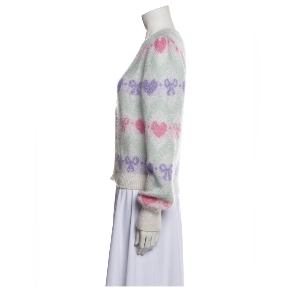 ALESSANDRA RICH Pastel Heart Bow Patterned Intarsia-Knit Cardigan Size 46 NWT - Picture 7 of 8